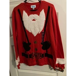 Rockin Around Women Red Santa Costume Ugly Christmas Sweater Long Sleeve M fit L